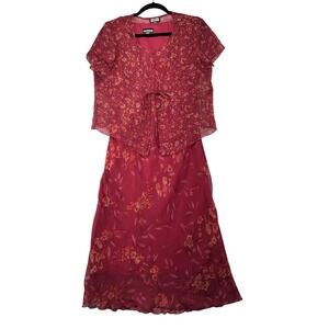 Believe Petite Pink Floral Midi Dress and Sheer Jacket Set Size 12P Vintage 90s